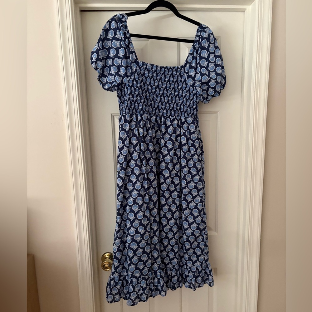 J. Crew Navy and Light Blue Smocked Dress